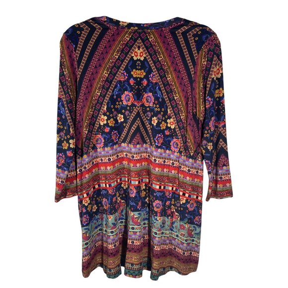Johnny Was Cruz Boho Floral V-Neck Tunic Top S Viscose bamboo stretch jersery - Picture 3 of 8